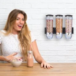 Relaxdays Cornflakes Dispenser - Drievoudig - Muesli Dispenser - Snoepautomaat - Wand - Zwart -Thuis Opslag Winkel 1200x1200 1894