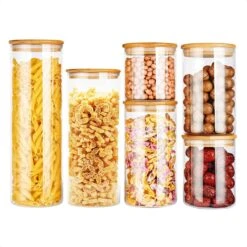 SensaHome 6 Glazen Voorraadpotten - Luchtdichte Deksels - Opstapelbaar - Voorraadbussen Voor Spaghetti/Pasta/Rijst/Koffie/Thee/Kruiden