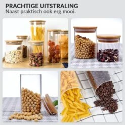 SensaHome 6 Glazen Voorraadpotten - Luchtdichte Deksels - Opstapelbaar - Voorraadbussen Voor Spaghetti/Pasta/Rijst/Koffie/Thee/Kruiden -Thuis Opslag Winkel 1200x1200 1902