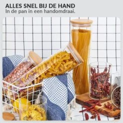 SensaHome 6 Glazen Voorraadpotten - Luchtdichte Deksels - Opstapelbaar - Voorraadbussen Voor Spaghetti/Pasta/Rijst/Koffie/Thee/Kruiden -Thuis Opslag Winkel 1200x1200 1903