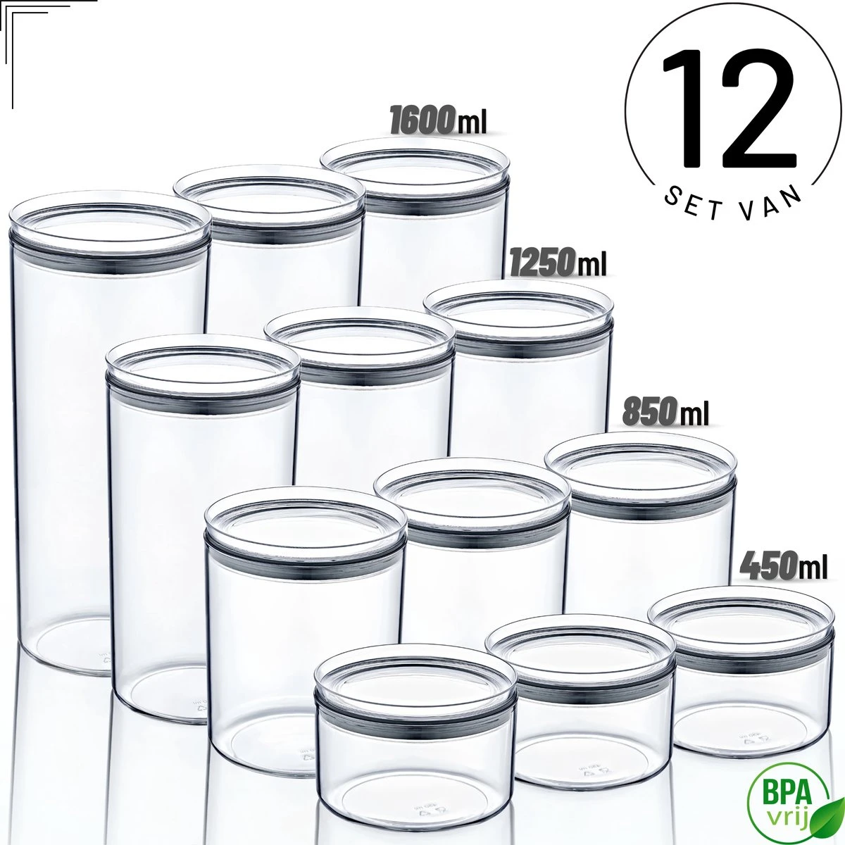 Voorraadpotten Met Deksel - 12-delig - Rond Voorraaddozen Met Grijs Luchtdichte Deksel Transparant Bewaarpotten Stapelbaar Voedsel Bewaren Vers Houden Ruimtebesparend 1 Voorraadpotten Met Deksel - 12-delig - Rond Voorraaddozen Met Grijs Luchtdichte Deksel Transparant Bewaarpotten Stapelbaar Voedsel Bewaren Vers Houden Ruimtebesparend