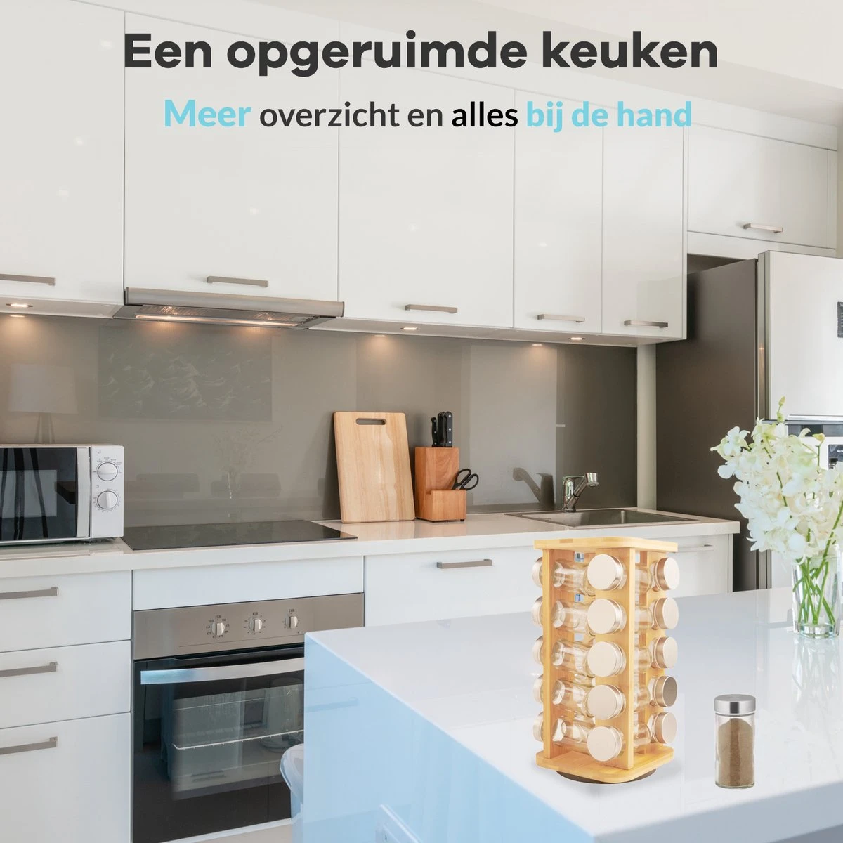 LuZana® Draaibaar Kruidenrek Staand Met Potjes - Bamboe- 20 Kruidenpotjes Met Strooideksel – Incl. Labels, Krijtstift En Trechter 2 LuZana® Draaibaar Kruidenrek Staand Met Potjes - Bamboe- 20 Kruidenpotjes Met Strooideksel – Incl. Labels, Krijtstift En Trechter - Afbeelding 2