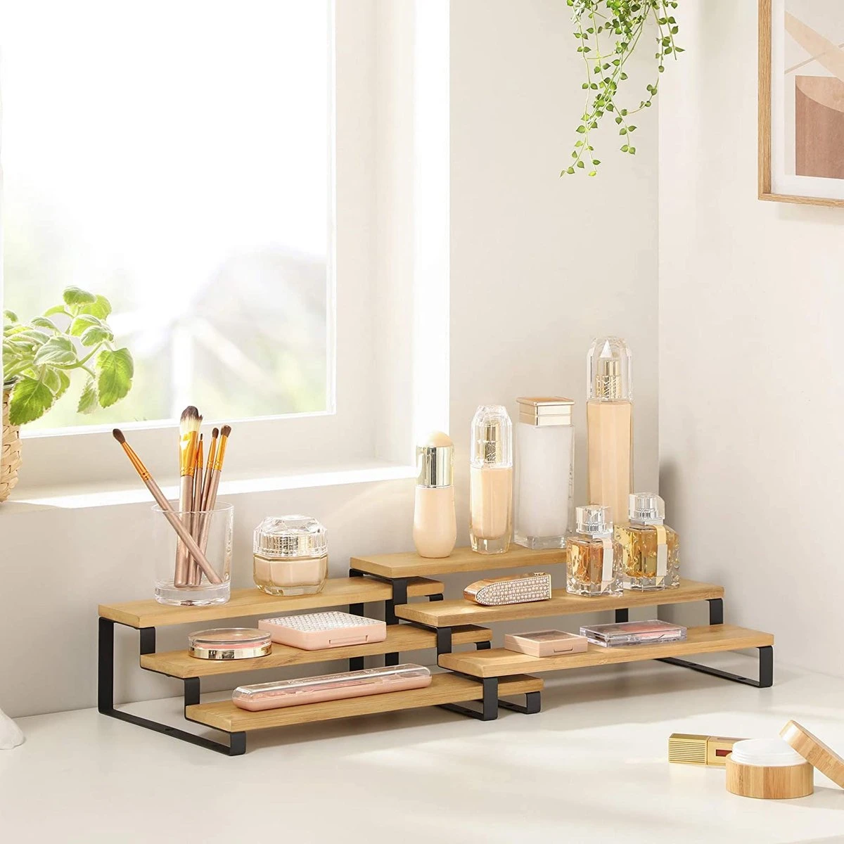 Kruidenrekken, Set Van 2, Keukenrekken, Met 3 Planken, Bamboe, Uitschuifbaar, Stapelbaar, Voor Keuken, Werkblad, Zwart 8 Kruidenrekken, Set Van 2, Keukenrekken, Met 3 Planken, Bamboe, Uitschuifbaar, Stapelbaar, Voor Keuken, Werkblad, Zwart - Afbeelding 8