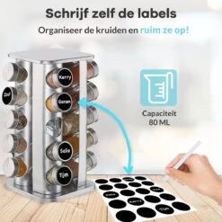 LuZana® Draaibaar Kruidenrek -RVS- Staand Met Potjes - 20 Kruidenpotjes Met Strooideksel – Incl. Labels, Krijtstift En Trechter 15 LuZana® Draaibaar Kruidenrek -RVS- Staand Met Potjes - 20 Kruidenpotjes Met Strooideksel – Incl. Labels, Krijtstift En Trechter -Thuis Opslag Winkel 1200x1200 260