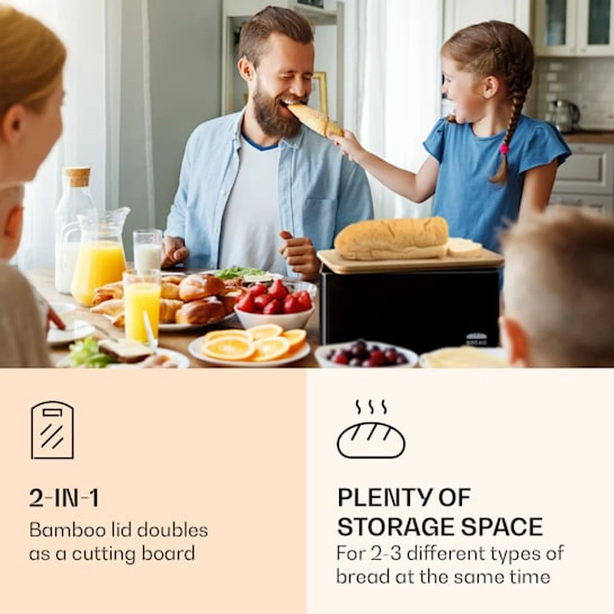 Klarstein Granrosi Oklahoma Broodtrommel - 35,5 X 15,5 X 23 Cm - Brooddoos Met Snijplank - Metaal & Bamboe 2 Klarstein Granrosi Oklahoma Broodtrommel - 35,5 X 15,5 X 23 Cm - Brooddoos Met Snijplank - Metaal & Bamboe - Afbeelding 2