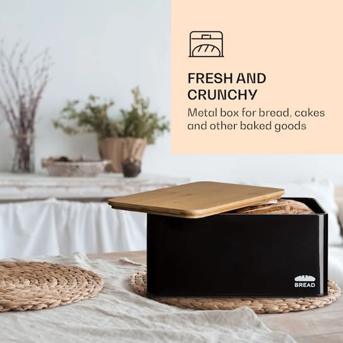 Klarstein Granrosi Oklahoma Broodtrommel - 35,5 X 15,5 X 23 Cm - Brooddoos Met Snijplank - Metaal & Bamboe 4 Klarstein Granrosi Oklahoma Broodtrommel - 35,5 X 15,5 X 23 Cm - Brooddoos Met Snijplank - Metaal & Bamboe - Afbeelding 4