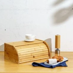 Merkloos Decopatent® Broodtrommel Met Rolluik - Bamboe Houten Brooddoos Met Schuifdeksel - Broodtrommel - Brood Bewaren En Vers Houden -Thuis Opslag Winkel 1200x1200 323