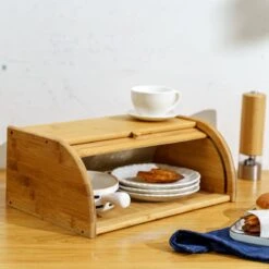 Merkloos Decopatent® Broodtrommel Met Rolluik - Bamboe Houten Brooddoos Met Schuifdeksel - Broodtrommel - Brood Bewaren En Vers Houden -Thuis Opslag Winkel 1200x1200 324