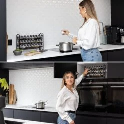 Deleca Kruidenrek Organizer Met 24 Kruidenpotjes - Vierkant - Strooideksel & Labels - Ophangbaar Of Staand - Industrieel / Zwart -Thuis Opslag Winkel 1200x1200 34