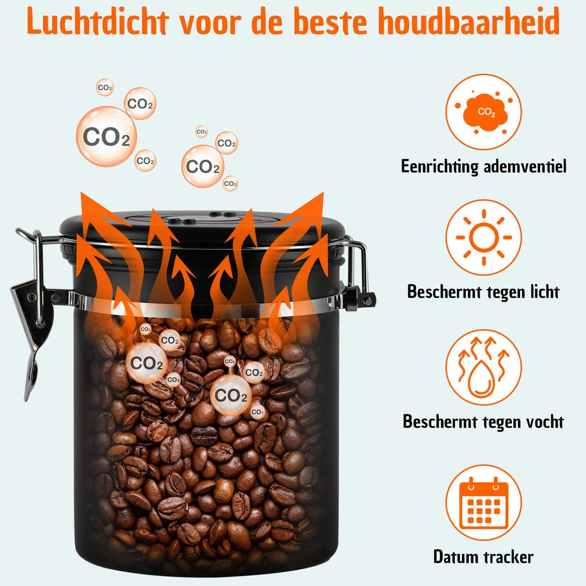 Koffie Bewaarbus Luchtdicht Met CO2 Uitlaat - Koffieblik Bewaarblik Voor 500 Gr Koffiebonen - Zwart - 1.2L 2 Koffie Bewaarbus Luchtdicht Met CO2 Uitlaat - Koffieblik Bewaarblik Voor 500 Gr Koffiebonen - Zwart - 1.2L - Afbeelding 2