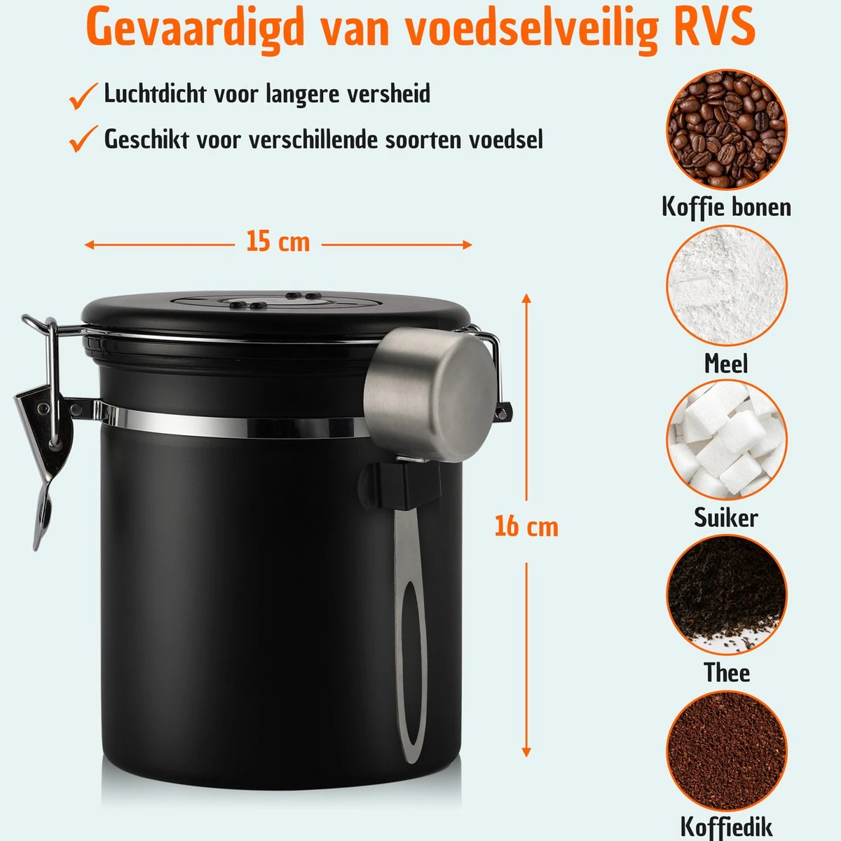 Koffie Bewaarbus Luchtdicht Met CO2 Uitlaat - Koffieblik Bewaarblik Voor 500 Gr Koffiebonen - Zwart - 1.2L 3 Koffie Bewaarbus Luchtdicht Met CO2 Uitlaat - Koffieblik Bewaarblik Voor 500 Gr Koffiebonen - Zwart - 1.2L - Afbeelding 3