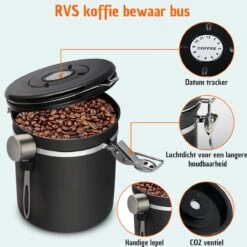Koffie Bewaarbus Luchtdicht Met CO2 Uitlaat - Koffieblik Bewaarblik Voor 500 Gr Koffiebonen - Zwart - 1.2L 15 Koffie Bewaarbus Luchtdicht Met CO2 Uitlaat - Koffieblik Bewaarblik Voor 500 Gr Koffiebonen - Zwart - 1.2L -Thuis Opslag Winkel 1200x1200 361