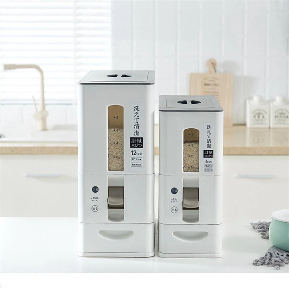 Merkloos TDR-Japans Rijst/Granen Container/Dispenser/ Opbergdoos - 6KG Inhoud - Wit 2 Merkloos TDR-Japans Rijst/Granen Container/Dispenser/ Opbergdoos - 6KG Inhoud - Wit - Afbeelding 2