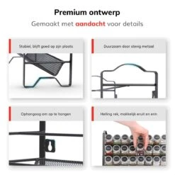 Deleca Kruidenrek Organizer Met 24 Kruidenpotjes - Vierkant - Strooideksel & Labels - Ophangbaar Of Staand - Industrieel / Zwart -Thuis Opslag Winkel 1200x1200 42