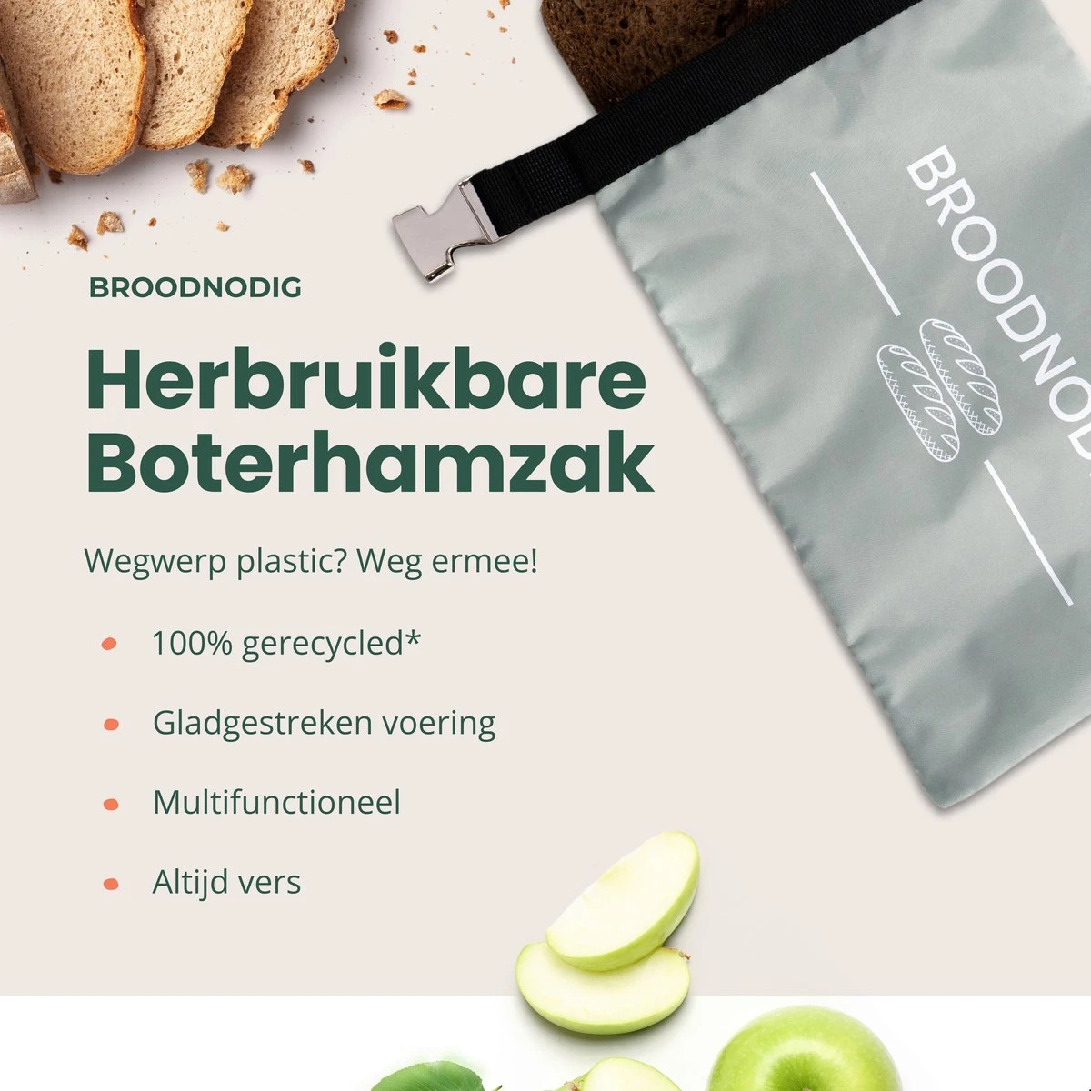 BROODNODIG® - Herbruikbare Boterhamzak - Van 100% Gerecyclede PET-flessen - Ideaal Als Diepvrieszakjes - Lunchzak - Herbruikbaar Boterhamzakje - Foodwrap - Lunchbox - 30x20cm - Pastel Groen 3 BROODNODIG® - Herbruikbare Boterhamzak - Van 100% Gerecyclede PET-flessen - Ideaal Als Diepvrieszakjes - Lunchzak - Herbruikbaar Boterhamzakje - Foodwrap - Lunchbox - 30x20cm - Pastel Groen - Afbeelding 3