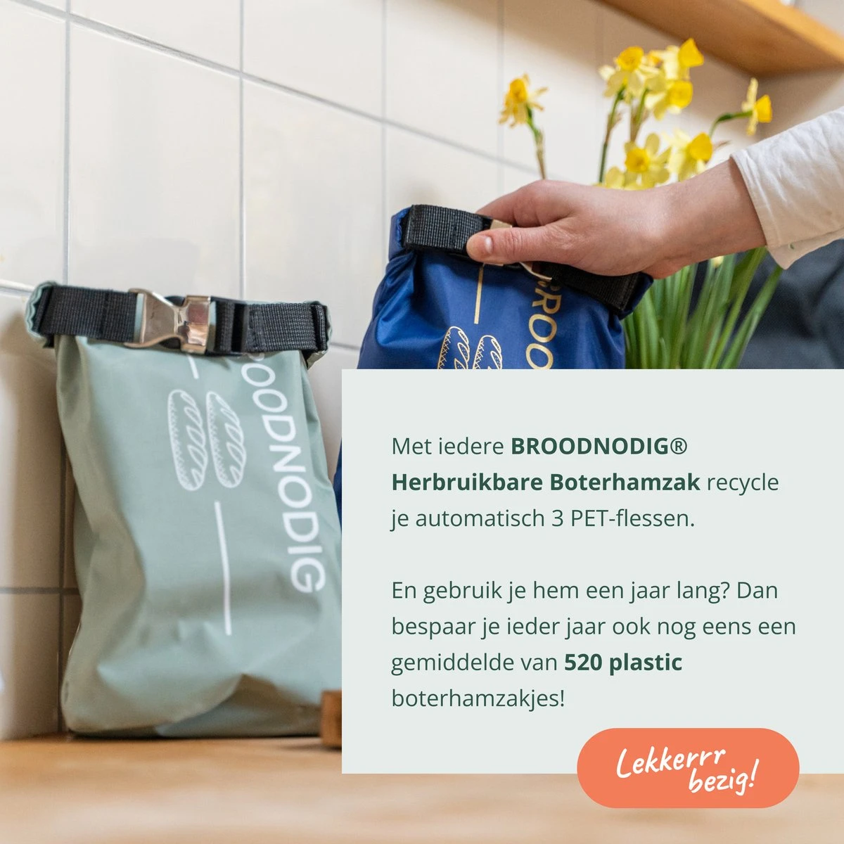 BROODNODIG® - Herbruikbare Boterhamzak - Van 100% Gerecyclede PET-flessen - Ideaal Als Diepvrieszakjes - Lunchzak - Herbruikbaar Boterhamzakje - Foodwrap - Lunchbox - 30x20cm - Pastel Groen 9 BROODNODIG® - Herbruikbare Boterhamzak - Van 100% Gerecyclede PET-flessen - Ideaal Als Diepvrieszakjes - Lunchzak - Herbruikbaar Boterhamzakje - Foodwrap - Lunchbox - 30x20cm - Pastel Groen - Afbeelding 9