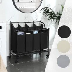 Songmics ZAZA Home Wassorteerder Op Wieltjes / Verrijdbare Wasmand / Met 4 Uitneembare Vakken - Zwart -Thuis Opslag Winkel 1200x1200 489