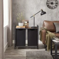 C90 - SISO-CO Wasmand, Wassorteerder Met Plank En Uittrekbare Zakken, Wasorganizer, Metalen Frame, 2 Oxford-stoffen Afneembare Zakken, Rustieke Bruin En Zwart BLH201B01 -Thuis Opslag Winkel 1200x1200 505