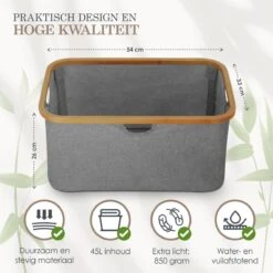 MIRI Opvouwbare Wasmand – Heupwasmand – Wasmanden – Opbergmand – Wasbox – 45L – Bamboe – Laundry Basket -Thuis Opslag Winkel 1200x1200 514