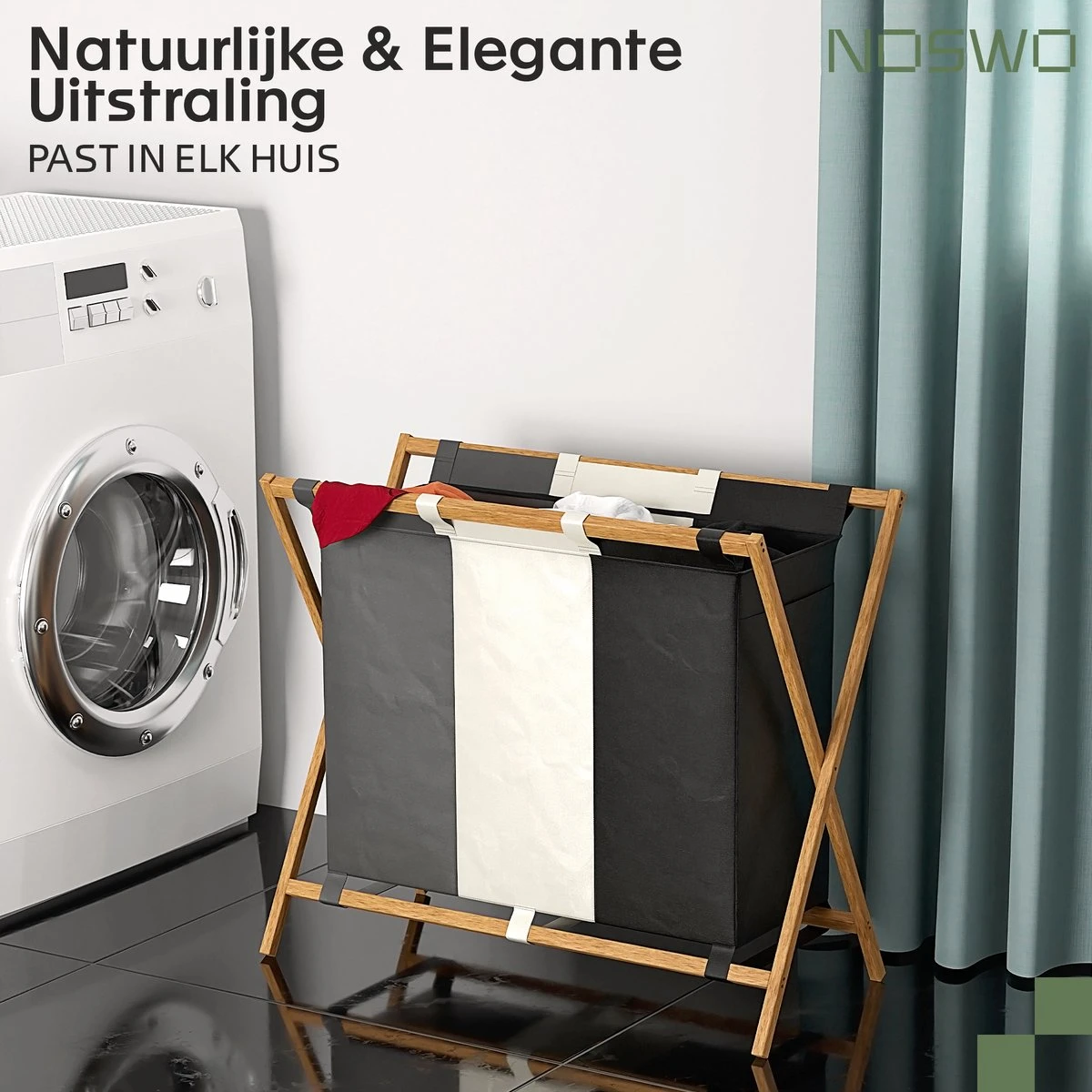 Noswo Wasmand Met 3 Vakken - Wassorteerder - Opvouwbaar - Wasbox - 143L - Bamboe 8 Noswo Wasmand Met 3 Vakken - Wassorteerder - Opvouwbaar - Wasbox - 143L - Bamboe - Afbeelding 8