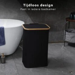 Cheqo® Luxe Wasmand Met Deksel - Opbergmand - Linnenmand - Wasbox - Wassorteerder - Laundry Basket - Zwart - Polyester En Katoen - 40x40x52cm -Thuis Opslag Winkel 1200x1200 522