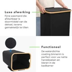 Cheqo® Luxe Wasmand Met Deksel - Opbergmand - Linnenmand - Wasbox - Wassorteerder - Laundry Basket - Zwart - Polyester En Katoen - 40x40x52cm -Thuis Opslag Winkel 1200x1200 523