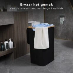 Cheqo® Luxe Wasmand Met Deksel - Opbergmand - Linnenmand - Wasbox - Wassorteerder - Laundry Basket - Zwart - Polyester En Katoen - 40x40x52cm -Thuis Opslag Winkel 1200x1200 524