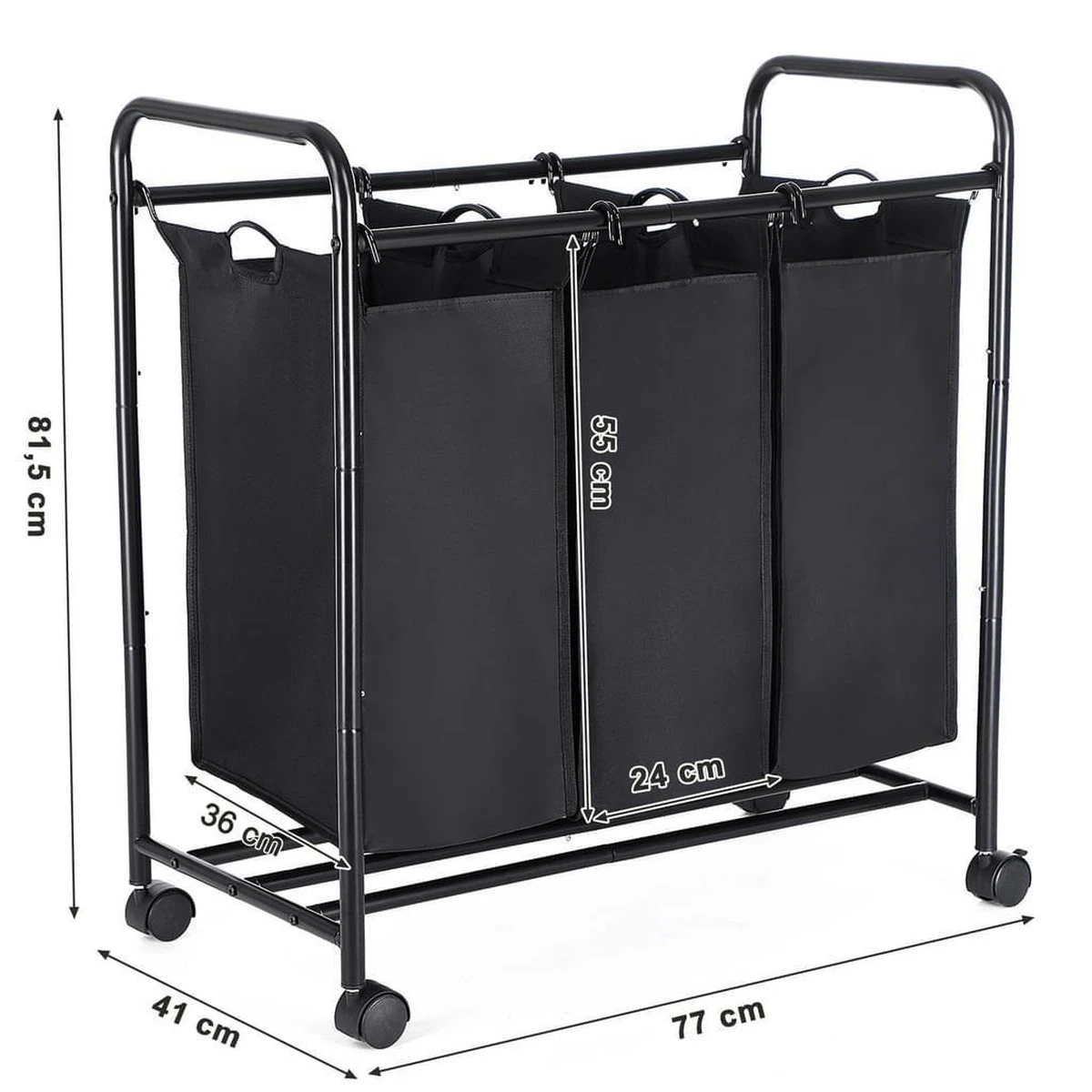 Songmics Wassorteerder – Wasmand – Wasbox – Waswagen – Was Sorteren - Wascollector – Zwart 4 Songmics Wassorteerder – Wasmand – Wasbox – Waswagen – Was Sorteren - Wascollector – Zwart - Afbeelding 4