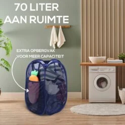 Allsa Wasmand - Opvouwbare Wasmand - 70 L - Extra Opbergvak - Stevig - Blauw -Thuis Opslag Winkel 1200x1200 540