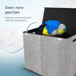 Zonovi Wasmand – 3 Vakken Met Deksel – Opvouwbaar – Wassorteerder – Dubbele Wasmand – Laundry Basket – Wasbox – Organizer Kleding - Stof – Grijs – 110 Liter -Thuis Opslag Winkel 1200x1200 565