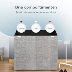 Zonovi Wasmand – 3 Vakken Met Deksel – Opvouwbaar – Wassorteerder – Dubbele Wasmand – Laundry Basket – Wasbox – Organizer Kleding - Stof – Grijs – 110 Liter -Thuis Opslag Winkel 1200x1200 566
