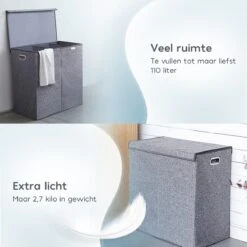 Zonovi Wasmand – 3 Vakken Met Deksel – Opvouwbaar – Wassorteerder – Dubbele Wasmand – Laundry Basket – Wasbox – Organizer Kleding - Stof – Grijs – 110 Liter -Thuis Opslag Winkel 1200x1200 568