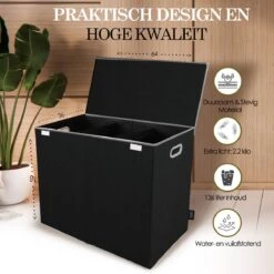 MIRI Wasmand – 3 Vakken Met Deksel – Wassorteerder – Zwart – 120 Liter – Wasbox – Opvouwbaar – Organizer Kleding – Laundry Basket -Thuis Opslag Winkel 1200x1200 576