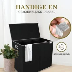 MIRI Wasmand – 3 Vakken Met Deksel – Wassorteerder – Zwart – 120 Liter – Wasbox – Opvouwbaar – Organizer Kleding – Laundry Basket -Thuis Opslag Winkel 1200x1200 577