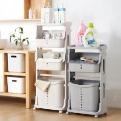 TammaT - Wassorteerder - Wasmand 3 Vakken - Wassorteerder 3 Vakken - Wassorteerder Op Wieltjes - Wasmand - Keukentrolley - Badkamerrek - 43x29x105cm -Thuis Opslag Winkel 1200x1200 581