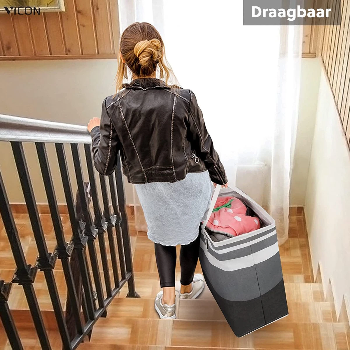 Draagbare Wasmand Met Versterkte Handgrepen - Set Van 3 X 75L Inhoud - Opvouwbaar - Waszakken Voor Wasgoed - Wassorteerder - Organizer Kleding - Wasbox 3 Draagbare Wasmand Met Versterkte Handgrepen - Set Van 3 X 75L Inhoud - Opvouwbaar - Waszakken Voor Wasgoed - Wassorteerder - Organizer Kleding - Wasbox - Afbeelding 3