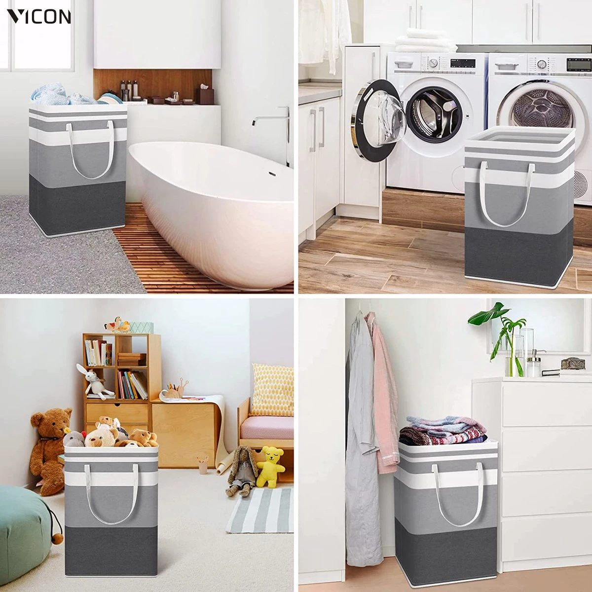 Draagbare Wasmand Met Versterkte Handgrepen - Set Van 3 X 75L Inhoud - Opvouwbaar - Waszakken Voor Wasgoed - Wassorteerder - Organizer Kleding - Wasbox 4 Draagbare Wasmand Met Versterkte Handgrepen - Set Van 3 X 75L Inhoud - Opvouwbaar - Waszakken Voor Wasgoed - Wassorteerder - Organizer Kleding - Wasbox - Afbeelding 4
