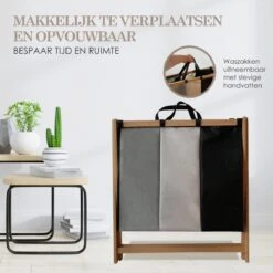 MIRI Wasmand 3 Vakken BAMBOE – Wassorteerder – Hout – Opvouwbaar – Wasbox – 105L – Gratis Schroevendraaier – Wasmanden – Laundry Basket -Thuis Opslag Winkel 1200x1200 607