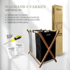 MIRI Wasmand 3 Vakken BAMBOE – Wassorteerder – Hout – Opvouwbaar – Wasbox – 105L – Gratis Schroevendraaier – Wasmanden – Laundry Basket -Thuis Opslag Winkel 1200x1200 610