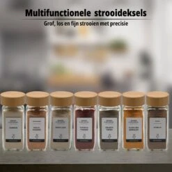 24 Glazen Kruidenpotjes Set Met 3 Soorten Strooideksels – Kruidenstrooier – Compleet Pakket Incl Kruidenpotjes Stickers, Krijtstift En Accessoires - Bamboo Deksel -Thuis Opslag Winkel 1200x1200 698