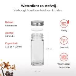 Deleca 24 Glazen Kruidenpotjes - Incl. 3 Soorten Stickers En Strooideksel Set - Voorraadpotten Glas Met Deksel - Kruidenstrooier - 10,5 X 4,3 Cm - Vierkant / 120 Ml 21 Deleca 24 Glazen Kruidenpotjes - Incl. 3 Soorten Stickers En Strooideksel Set - Voorraadpotten Glas Met Deksel - Kruidenstrooier - 10,5 X 4,3 Cm - Vierkant / 120 Ml -Thuis Opslag Winkel 1200x1200 745