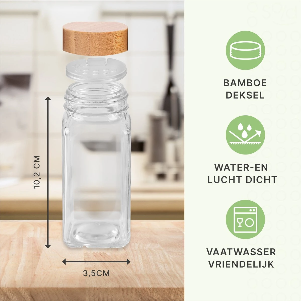 24 Glazen Kruidenpotjes Vierkant Met Bamboe Deksel - Kruidenstrooier - Complete Set Met Strooideksels, Voorbedrukte Stickers En Trechter - Inhoud 120 Ml - 10,5 X 4,3 Cm 3 24 Glazen Kruidenpotjes Vierkant Met Bamboe Deksel - Kruidenstrooier - Complete Set Met Strooideksels, Voorbedrukte Stickers En Trechter - Inhoud 120 Ml - 10,5 X 4,3 Cm - Afbeelding 3