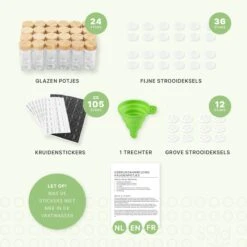 24 Glazen Kruidenpotjes Vierkant Met Bamboe Deksel - Kruidenstrooier - Complete Set Met Strooideksels, Voorbedrukte Stickers En Trechter - Inhoud 120 Ml - 10,5 X 4,3 Cm 19 24 Glazen Kruidenpotjes Vierkant Met Bamboe Deksel - Kruidenstrooier - Complete Set Met Strooideksels, Voorbedrukte Stickers En Trechter - Inhoud 120 Ml - 10,5 X 4,3 Cm -Thuis Opslag Winkel 1200x1200 768