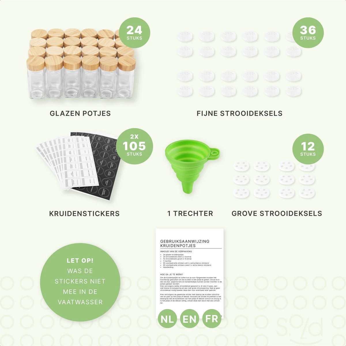 24 Glazen Kruidenpotjes Vierkant Met Bamboe Deksel - Kruidenstrooier - Complete Set Met Strooideksels, Voorbedrukte Stickers En Trechter - Inhoud 120 Ml - 10,5 X 4,3 Cm 9 24 Glazen Kruidenpotjes Vierkant Met Bamboe Deksel - Kruidenstrooier - Complete Set Met Strooideksels, Voorbedrukte Stickers En Trechter - Inhoud 120 Ml - 10,5 X 4,3 Cm - Afbeelding 9