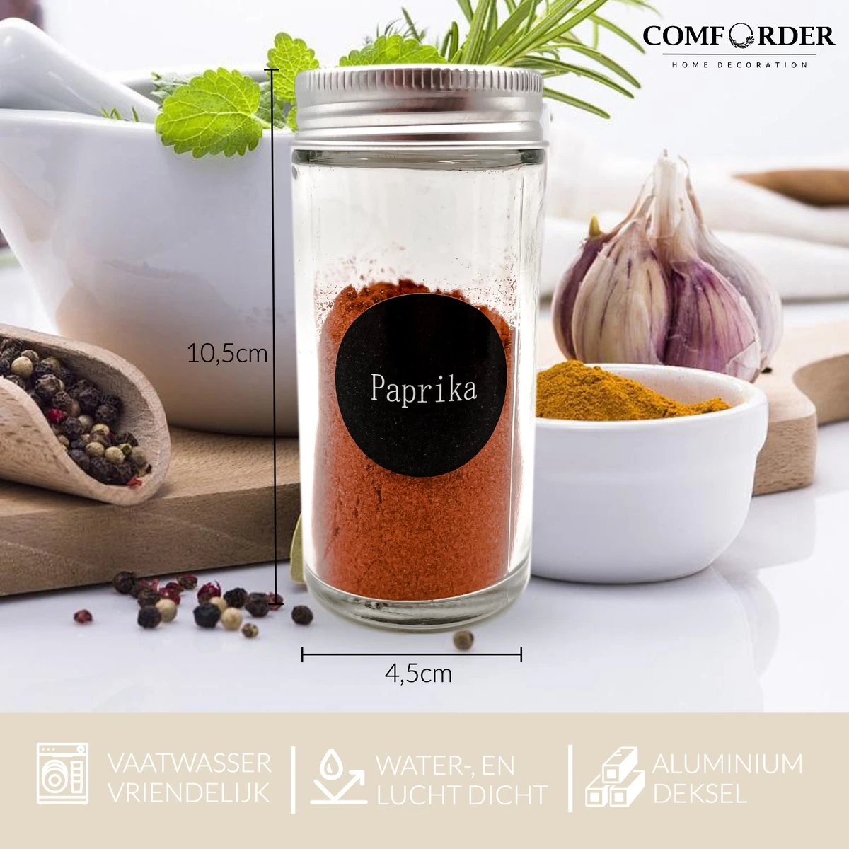 12 Glazen Kruidenpotjes Met Strooideksel - Ronde Kruidenstrooier - Complete Set Met Stickers, Trechter, Stift En Borstel 6 12 Glazen Kruidenpotjes Met Strooideksel - Ronde Kruidenstrooier - Complete Set Met Stickers, Trechter, Stift En Borstel - Afbeelding 6