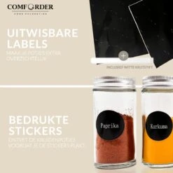 12 Glazen Kruidenpotjes Met Strooideksel - Ronde Kruidenstrooier - Complete Set Met Stickers, Trechter, Stift En Borstel 14 12 Glazen Kruidenpotjes Met Strooideksel - Ronde Kruidenstrooier - Complete Set Met Stickers, Trechter, Stift En Borstel -Thuis Opslag Winkel 1200x1200 798
