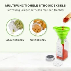 36 Glazen Kruidenpotjes Vierkant Met Deksel - Kruidenstrooier - Complete Set Met Strooideksels, Voorbedrukte Stickers En Trechter - Inhoud 120 Ml - 10,5 X 4,3 Cm -Thuis Opslag Winkel 1200x1200 804