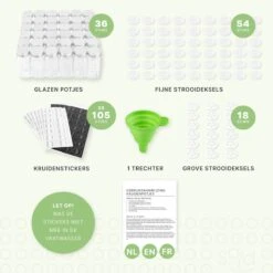 36 Glazen Kruidenpotjes Vierkant Met Deksel - Kruidenstrooier - Complete Set Met Strooideksels, Voorbedrukte Stickers En Trechter - Inhoud 120 Ml - 10,5 X 4,3 Cm -Thuis Opslag Winkel 1200x1200 805