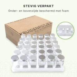 36 Glazen Kruidenpotjes Vierkant Met Deksel - Kruidenstrooier - Complete Set Met Strooideksels, Voorbedrukte Stickers En Trechter - Inhoud 120 Ml - 10,5 X 4,3 Cm -Thuis Opslag Winkel 1200x1200 807