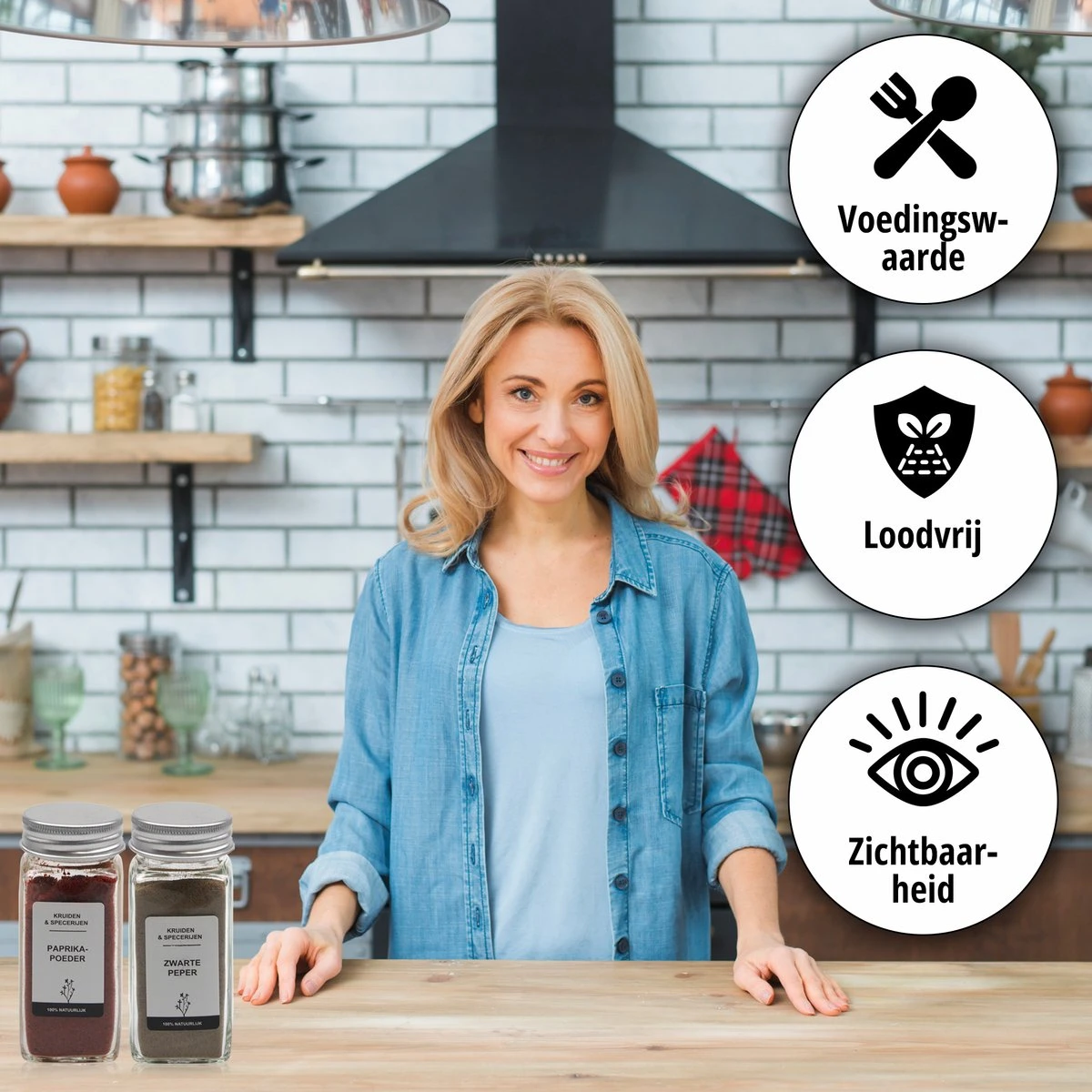 24 Glazen Kruidenpotjes Set Met 3 Soorten Strooideksels – Kruidenstrooier – Compleet Pakket Incl Kruidenpotjes Stickers, Krijtstift En Accessoires - Aluminium 4 24 Glazen Kruidenpotjes Set Met 3 Soorten Strooideksels – Kruidenstrooier – Compleet Pakket Incl Kruidenpotjes Stickers, Krijtstift En Accessoires - Aluminium - Afbeelding 4